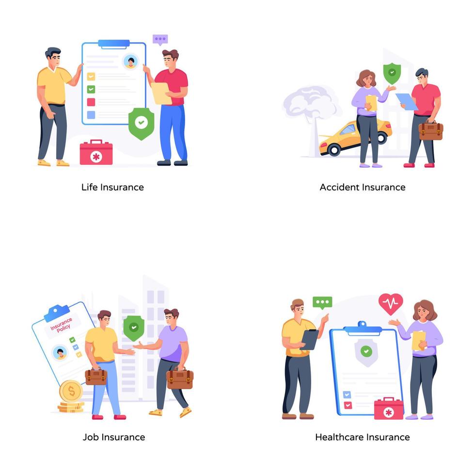 Set of Insurance Rules Flat Illustrations vector