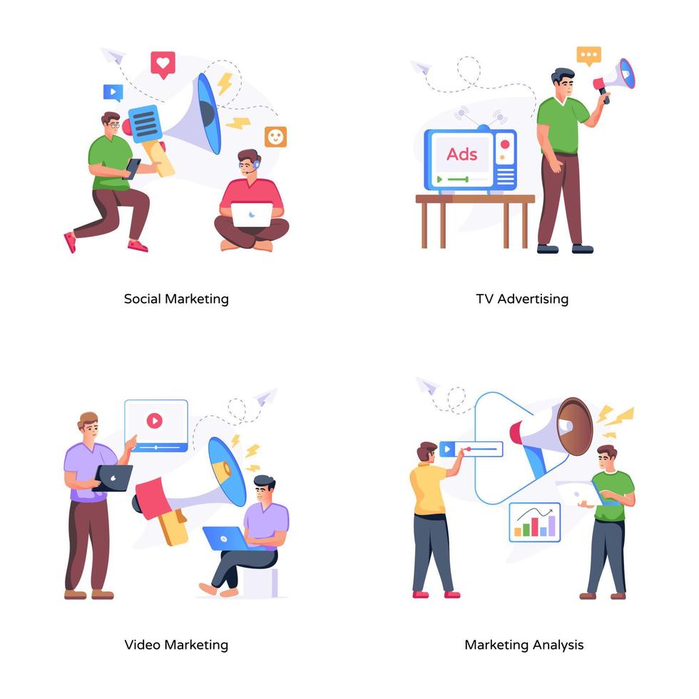 Set of Digital Marketing Flat Illustrations vector