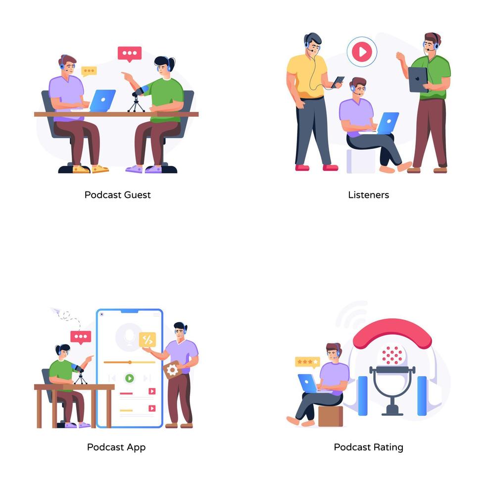 Set of Podcast Creators Flat Illustrations vector