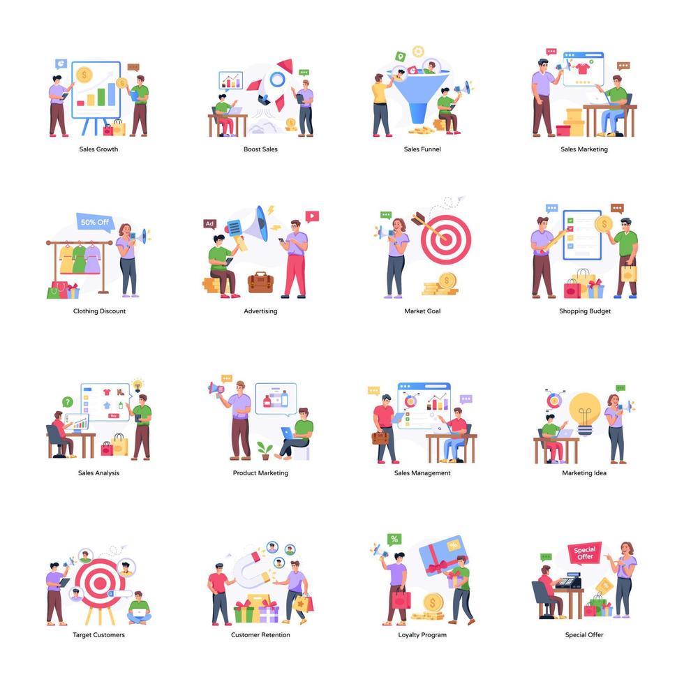Collection of Sales Marketing Flat Illustrations vector