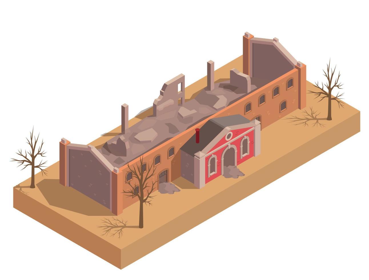 Ruined Destroyed Building Isometric vector