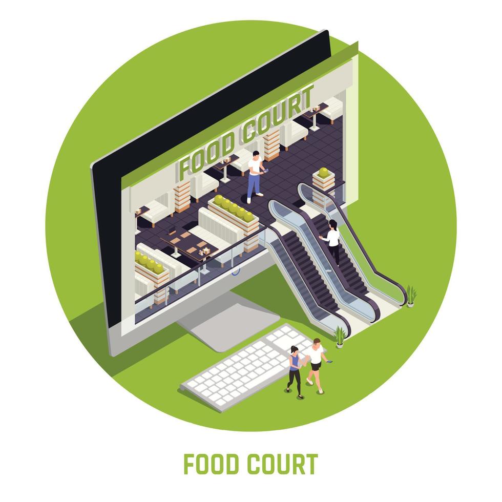 Food Court Isometric And Colored Concept vector