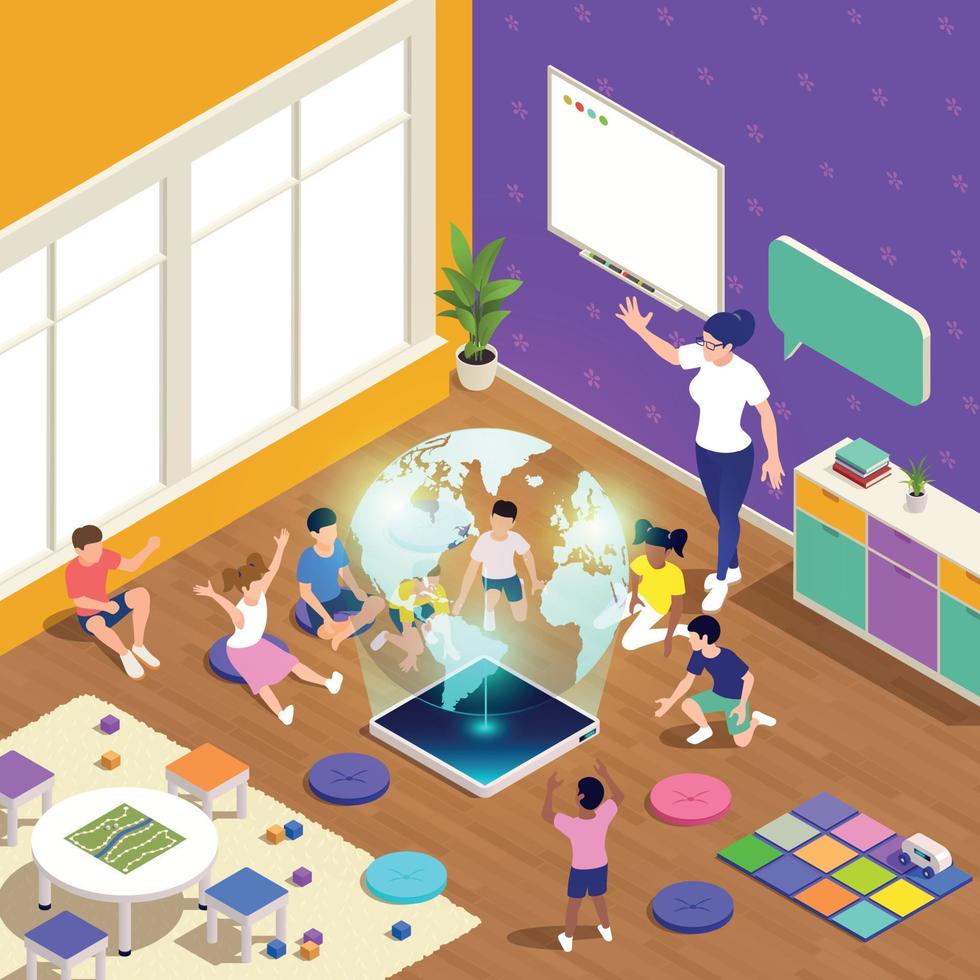 Kindergarten Isometric Colored Concept vector