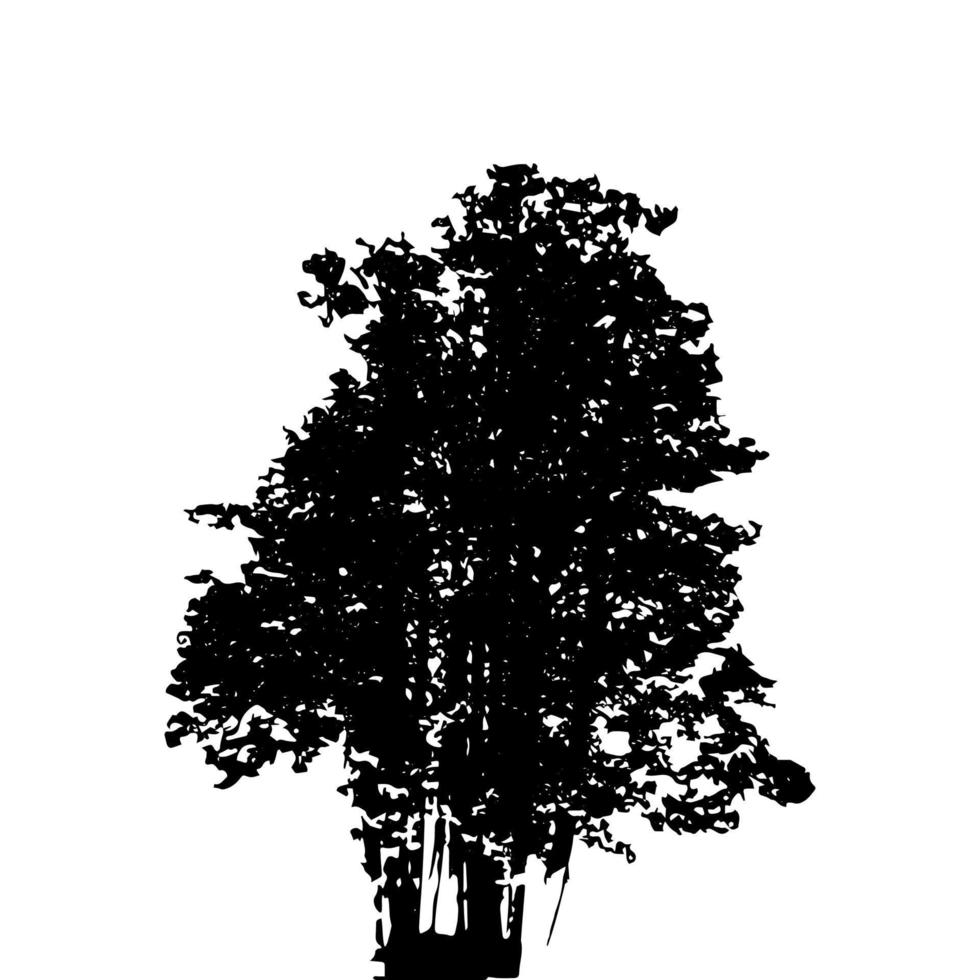 Black and White Silhouette of Deciduous Tree, whose branches develop in the wind. Vector Illustration.