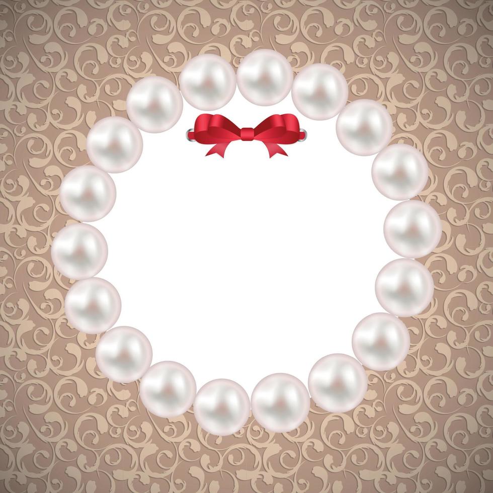 Vintage Pearl Frame with Bow  Background. Vector Illustration.