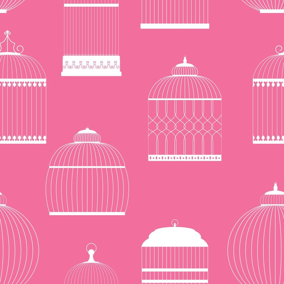 Vintage Birdcages Silhouettes Seamless Pattern Vector Illustration