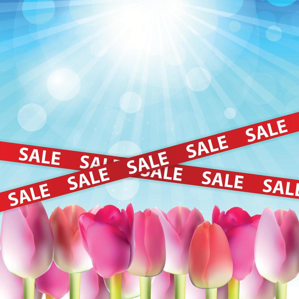 Spring Sale Concept with Nature and Ribbons. Vector Illustration