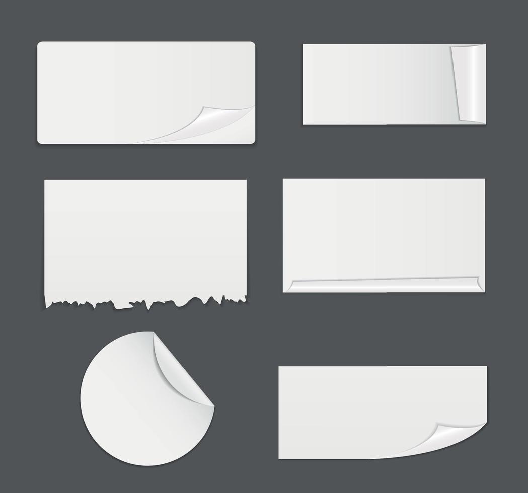 Set of White Paper Stickers Isolated on White Background.  Vector illustration