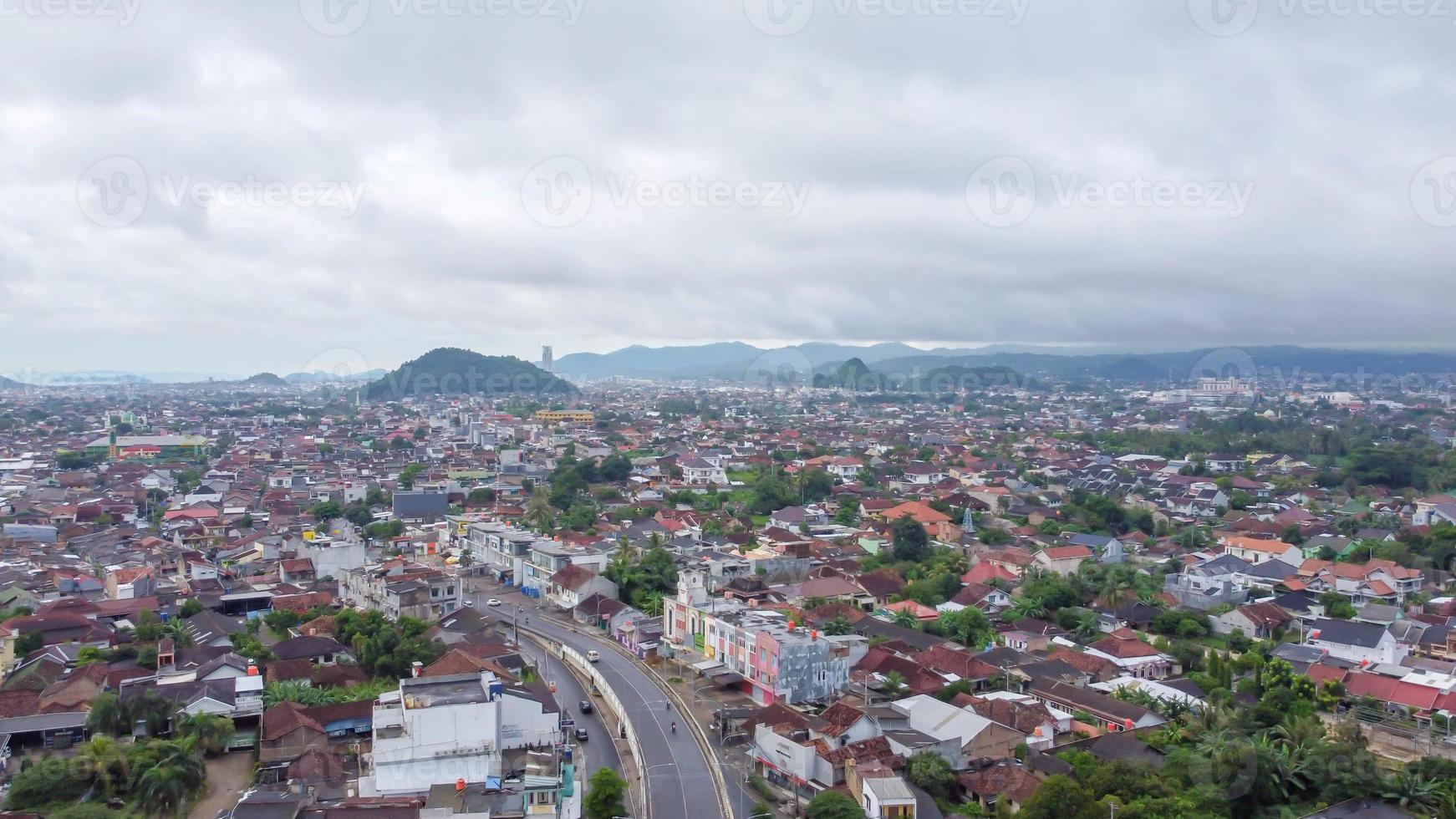 aerial drone view of Indonesian suburban neighborhood photo