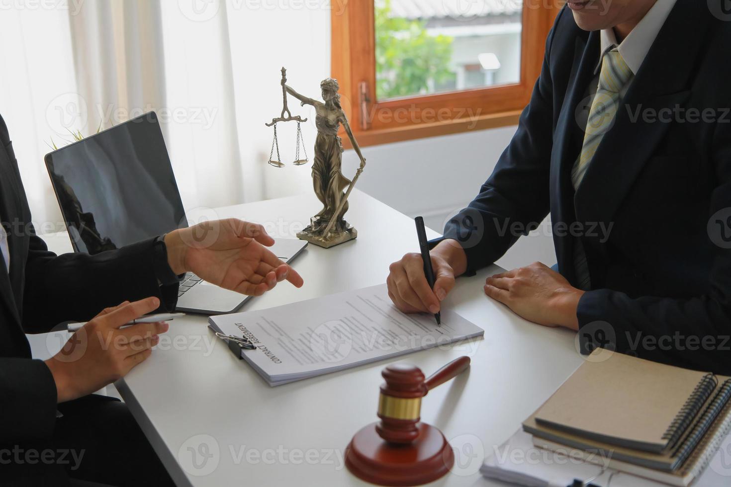 Law, Consultation, Agreement, Contract, Lawyers advice on litigation matters and sign contracts as lawyers to accept complaints for clients. Concept Attorney. photo