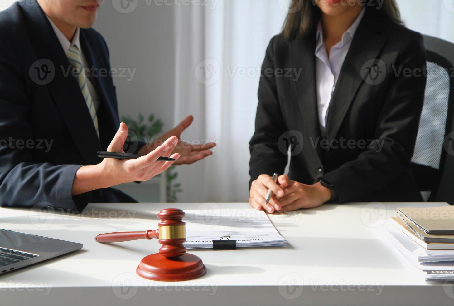 Law, Consultation, Agreement, Contract, Lawyers advice on litigation matters and sign contracts as lawyers to accept complaints for clients. Concept Attorney. photo