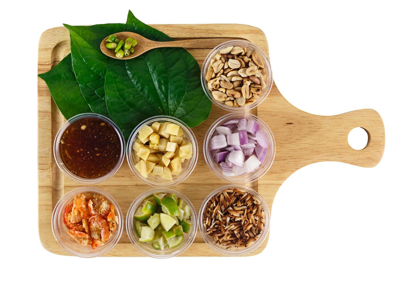 Top view of thai appetizer - Savoury Leaf Wraps photo