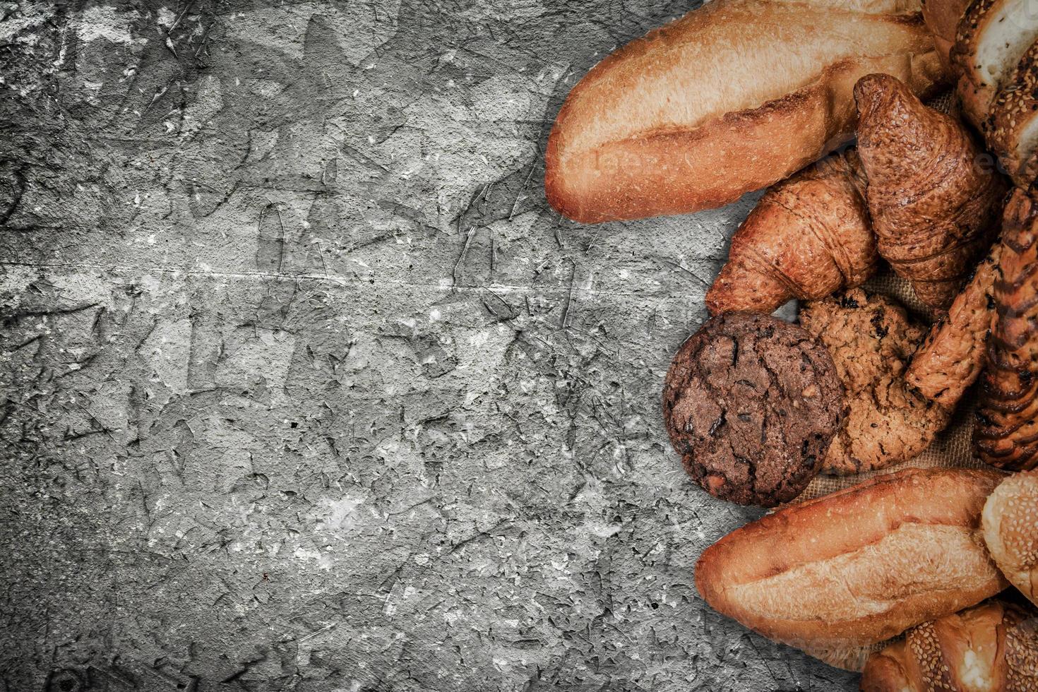 bakery on wood white background different types of bread photo