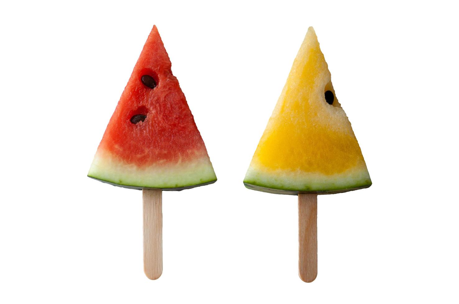 The fresh slice ice cream pattern of red and yellow watermelon. photo