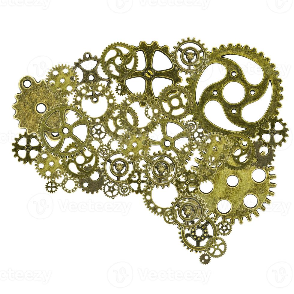 brain symbol brass cog wheels on isolated background photo