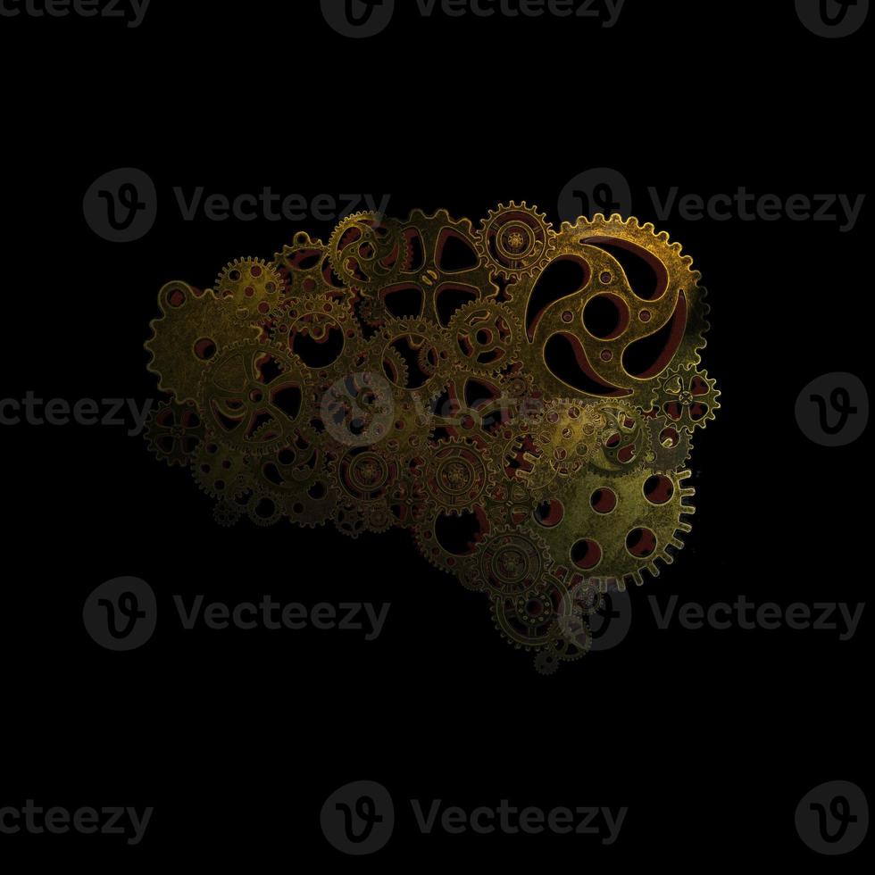 brain symbol brass cog wheels on isolated background photo