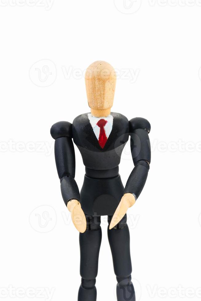 Wood Figure business man on white background photo