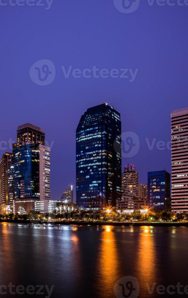 Building at night Night view of Bangkok from lake Ratchada photo