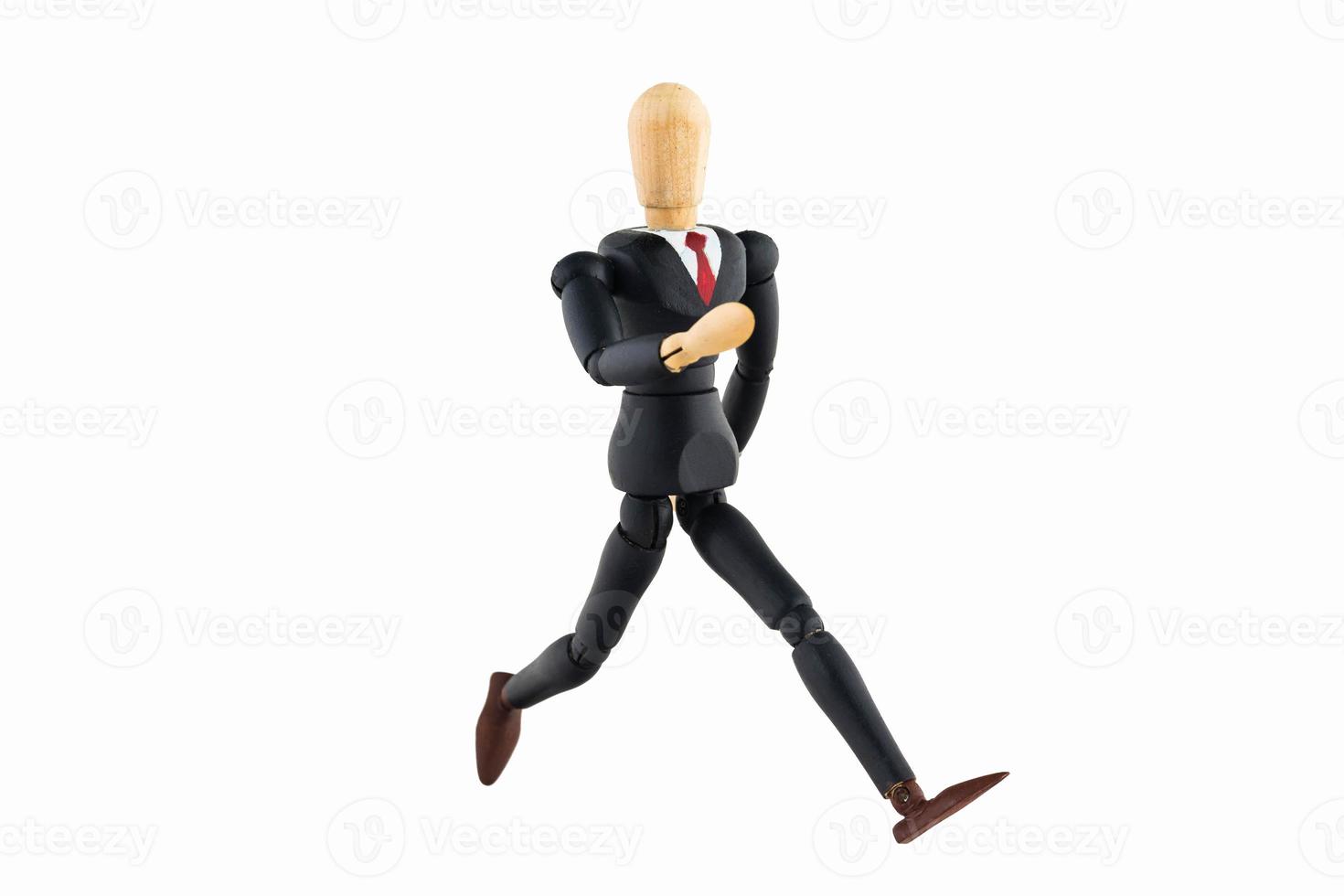 Wood Figure business man on white background photo