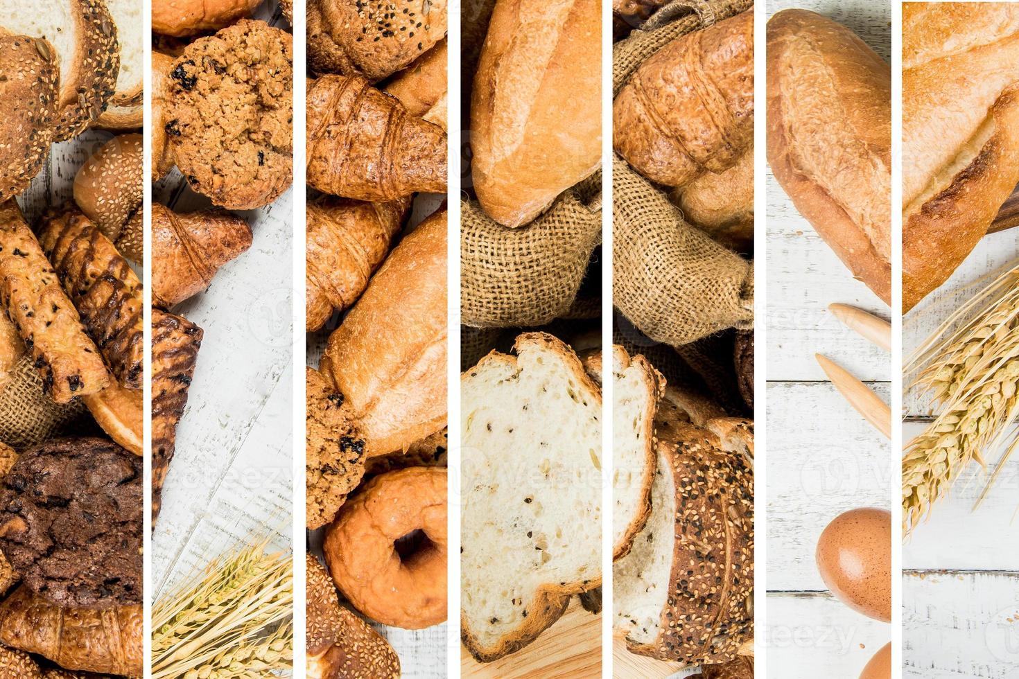 bakery on wood white background different types of bread photo