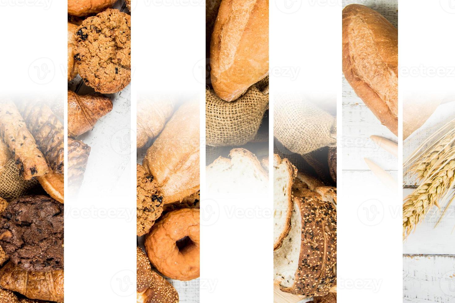 bakery on wood white background different types of bread photo