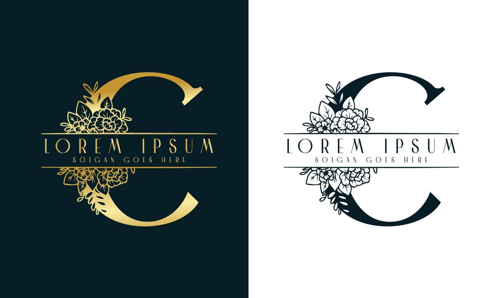 plantilla de diseño de logotipo floral minimalista letra c vector