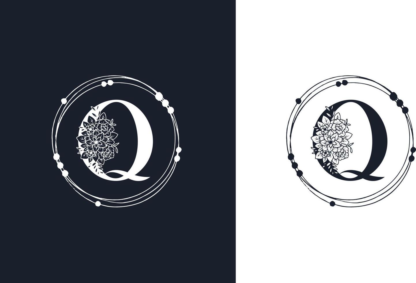 Letter Q Minimalist Floral logo design template vector