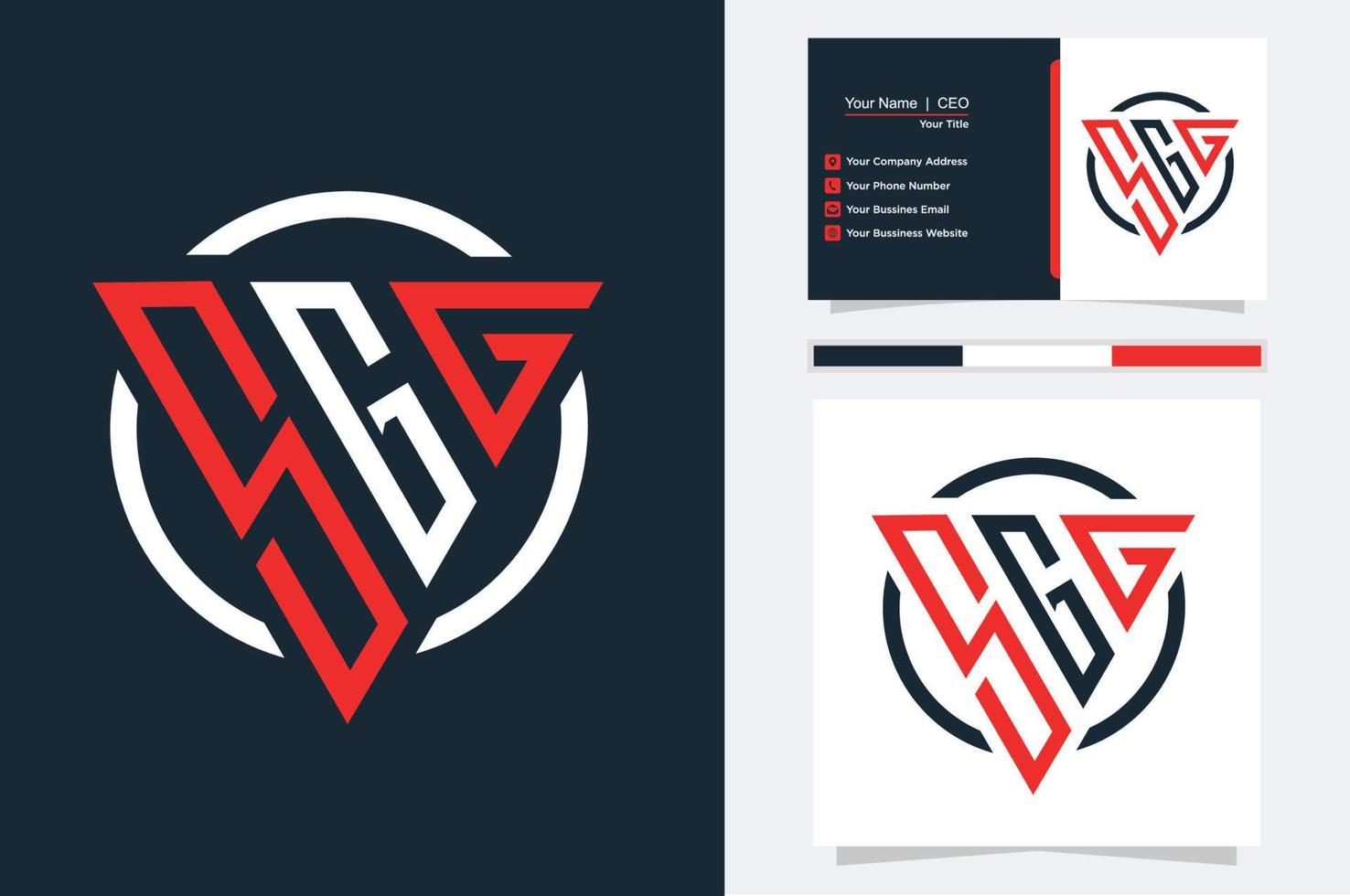 Initial Letter SGG triangle modern logo Red and White color vector