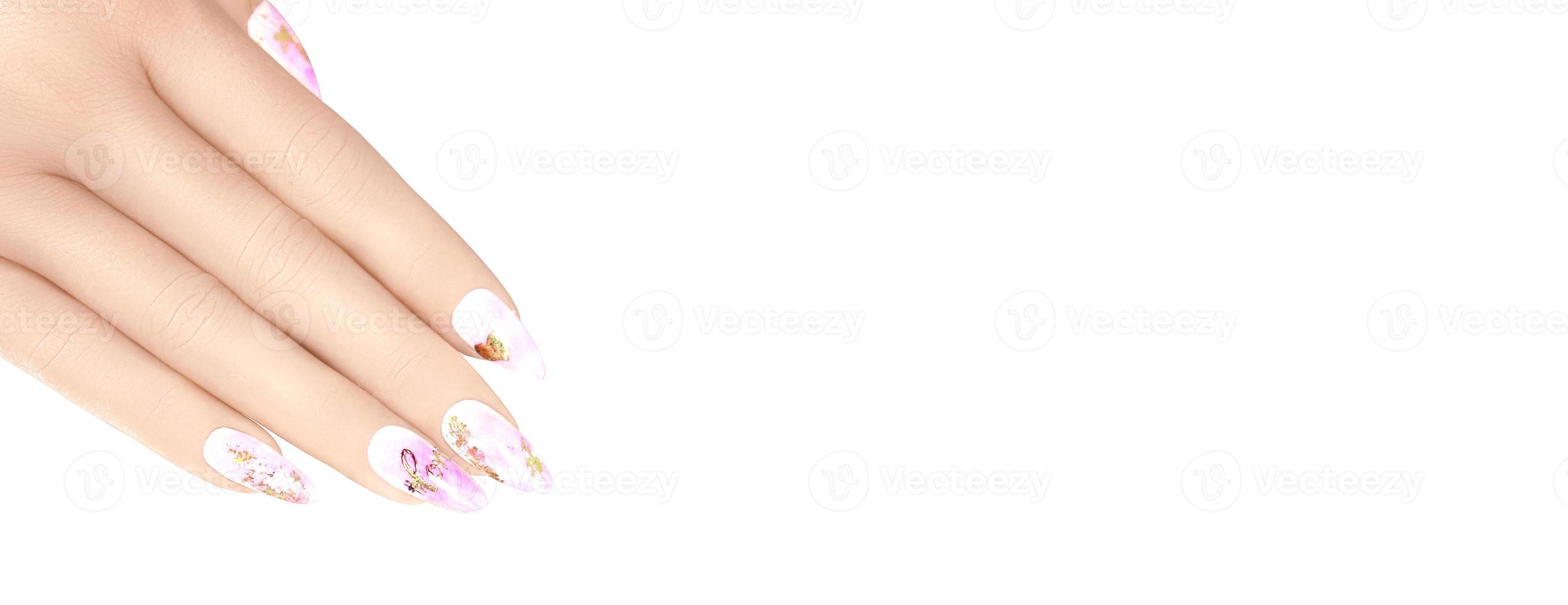 Young beautiful woman hands with elegant manicure photo