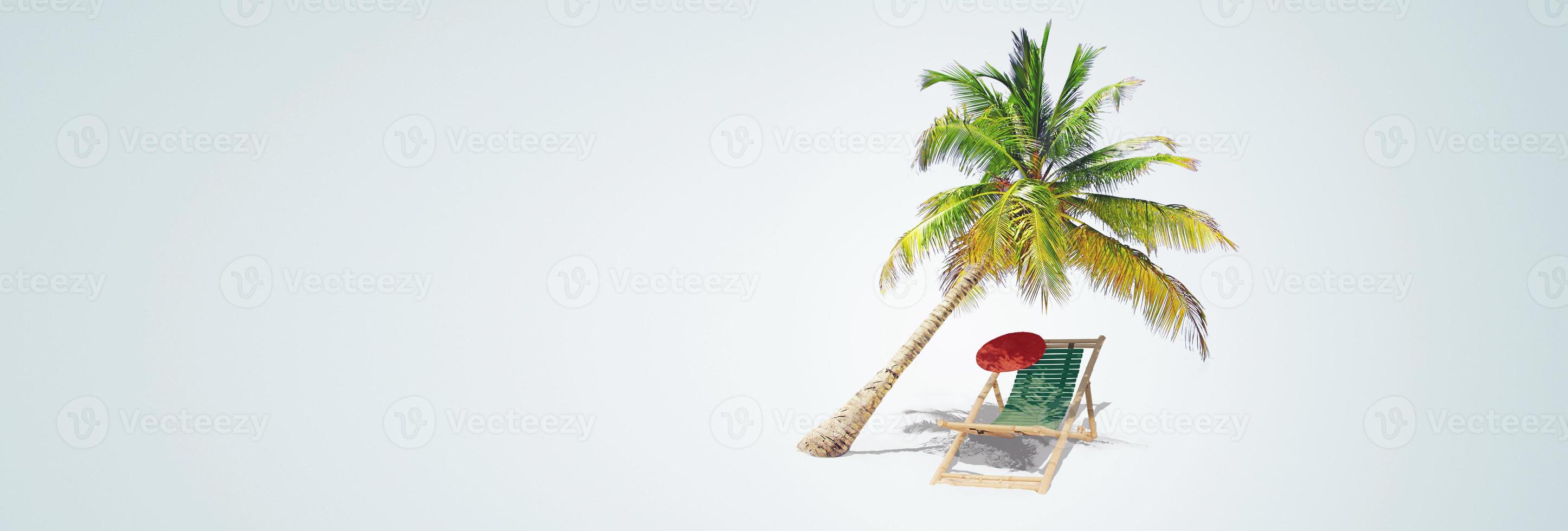 Relax on tropical beach in the sun on deck chairs under umbrella. photo