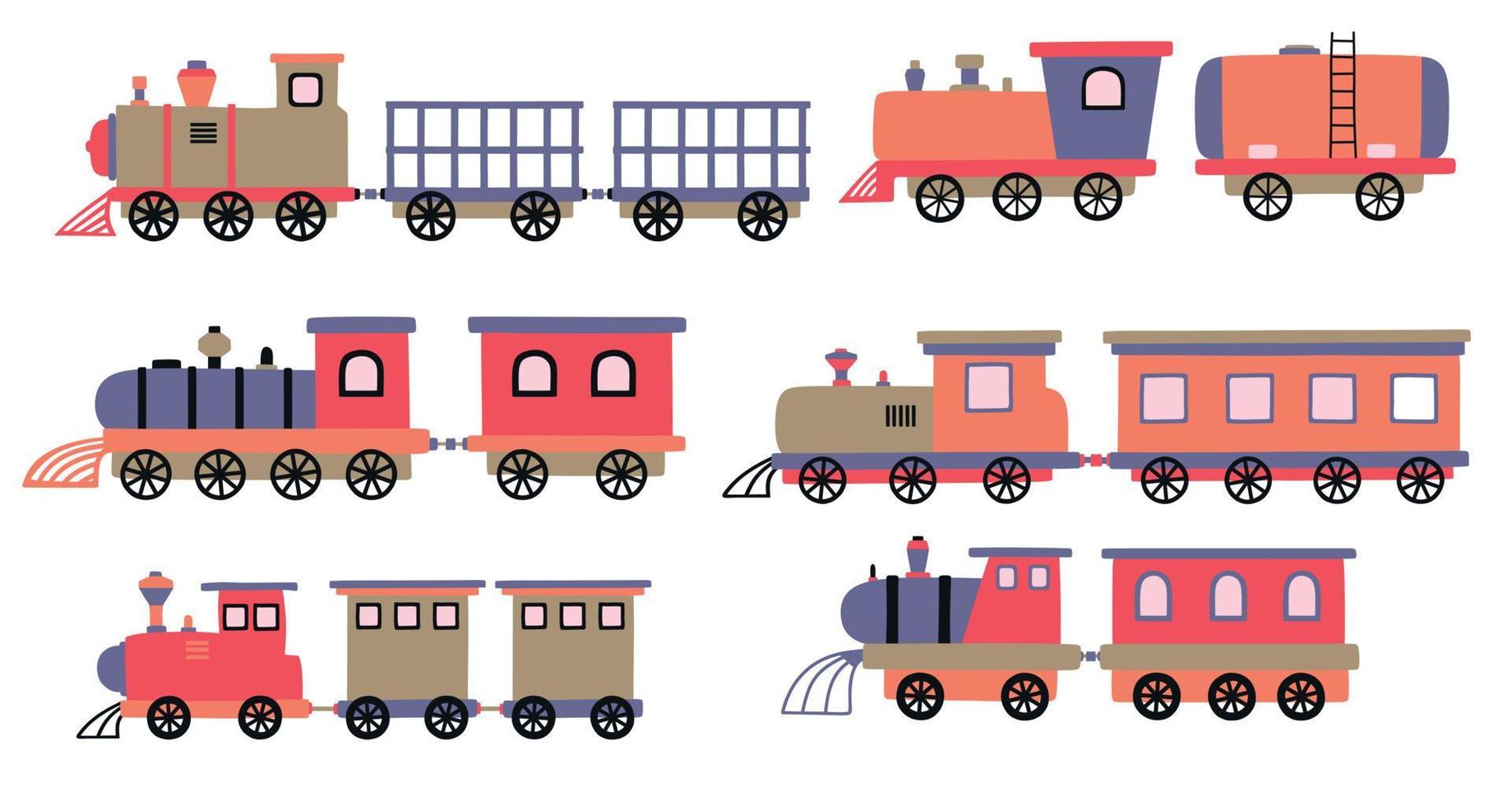 Set of cute train. vector illustration