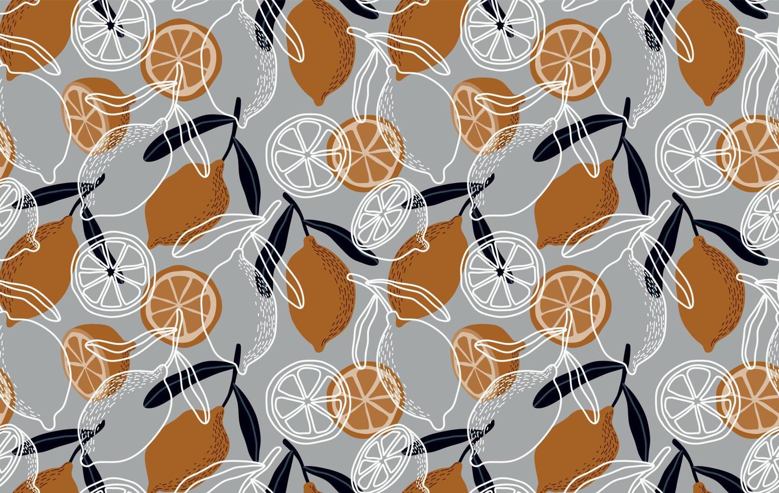 Hand drawn seamless pattern with fresh lemons. vector