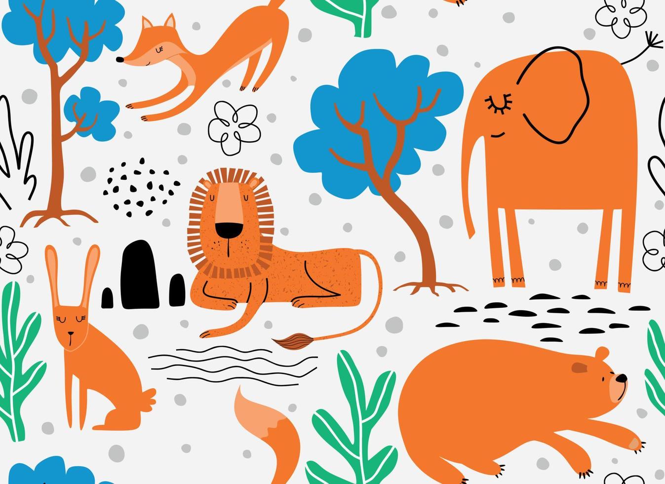 Vector seamless pattern with cute animal