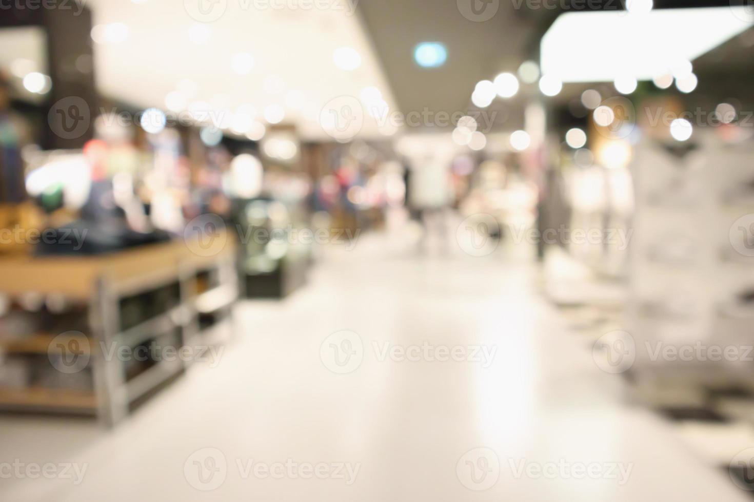 Abstract blur clothing boutique display interior of shopping mall background photo