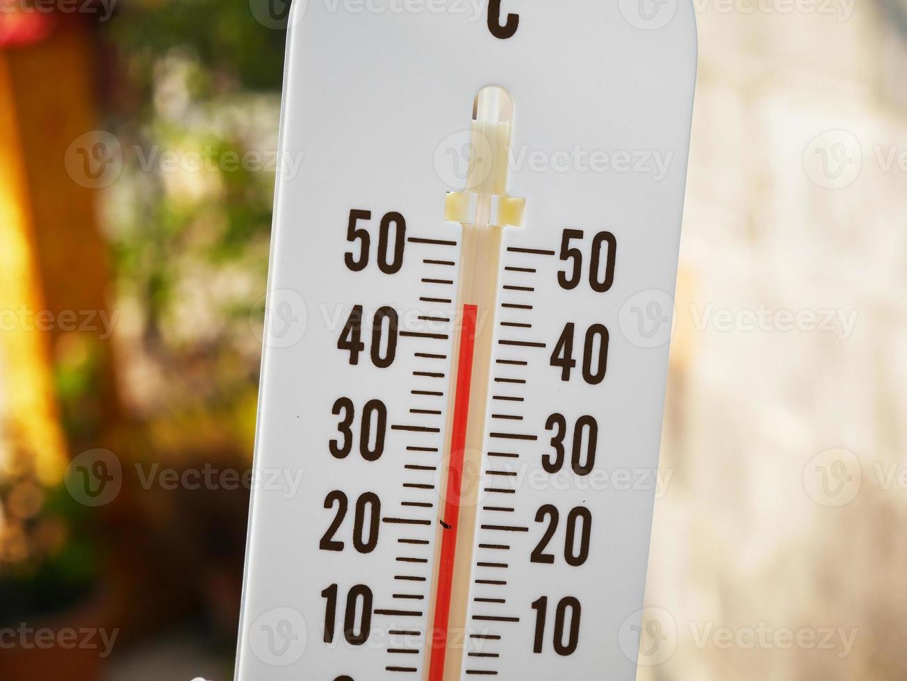 Closeup thermometer showing temperature in degrees Celsius photo