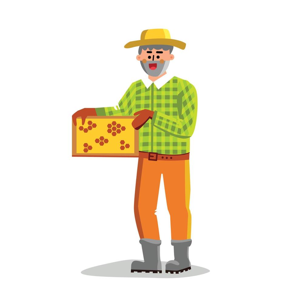 Beekeeping Worker Man Holding Honeycomb isolated illustration vector