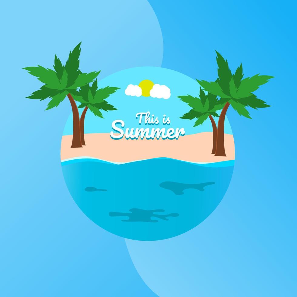 Simple summer time vector illustration design with circle and beach.