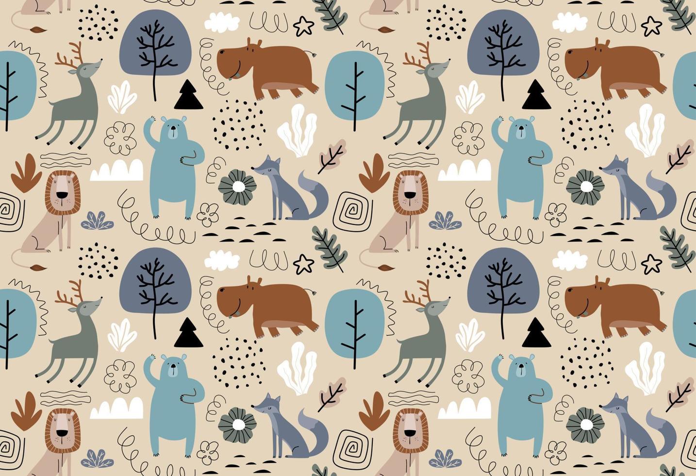 Vector seamless pattern with cute animal.