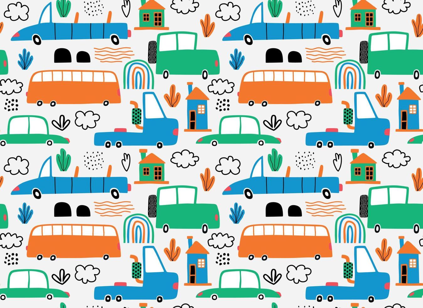 seamless cute car cartoon pattern. vector