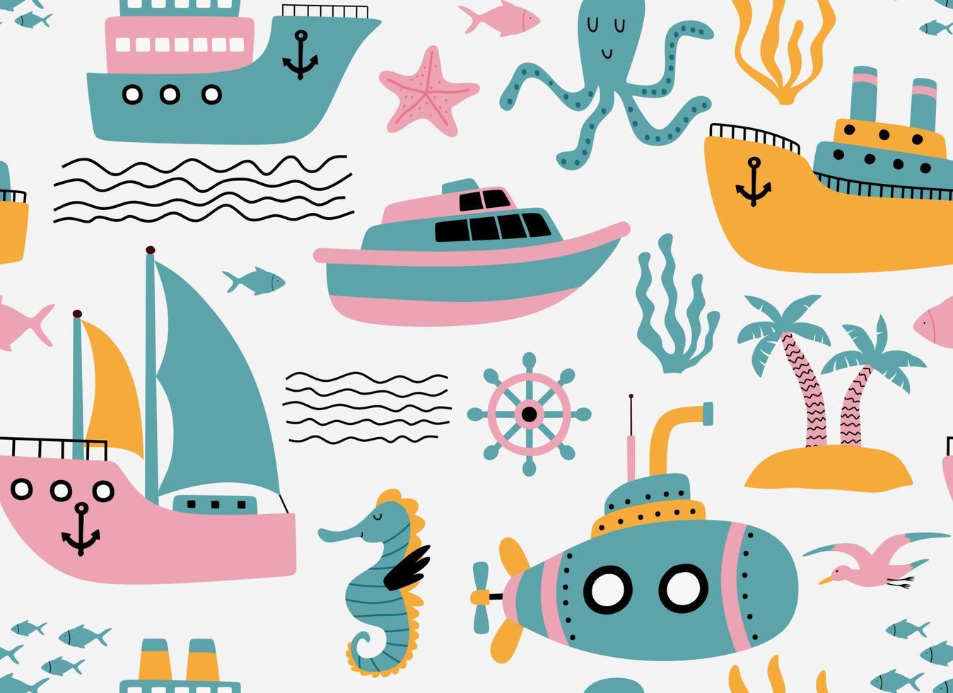 Seamless pattern with ships. vector