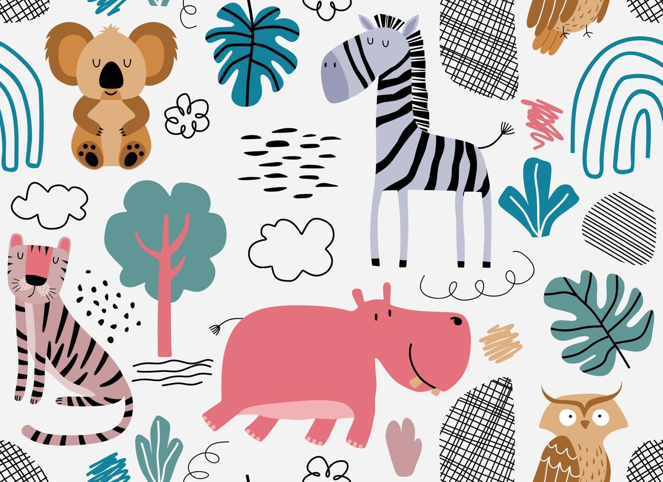 Vector seamless pattern with cute animal.