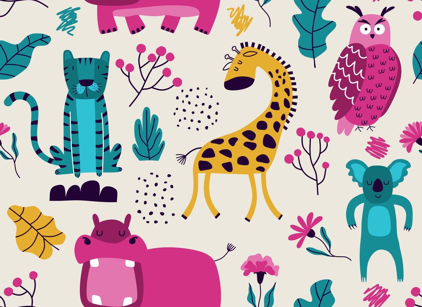 Vector seamless pattern with cute animal.