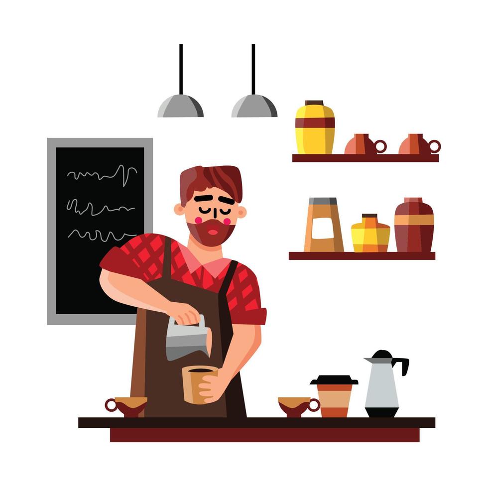 barista hombre haciendo taza de café bebida caliente vector