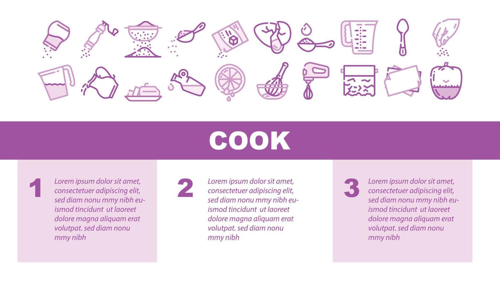 instrucciones de cocina para preparar el vector de encabezado de aterrizaje de alimentos