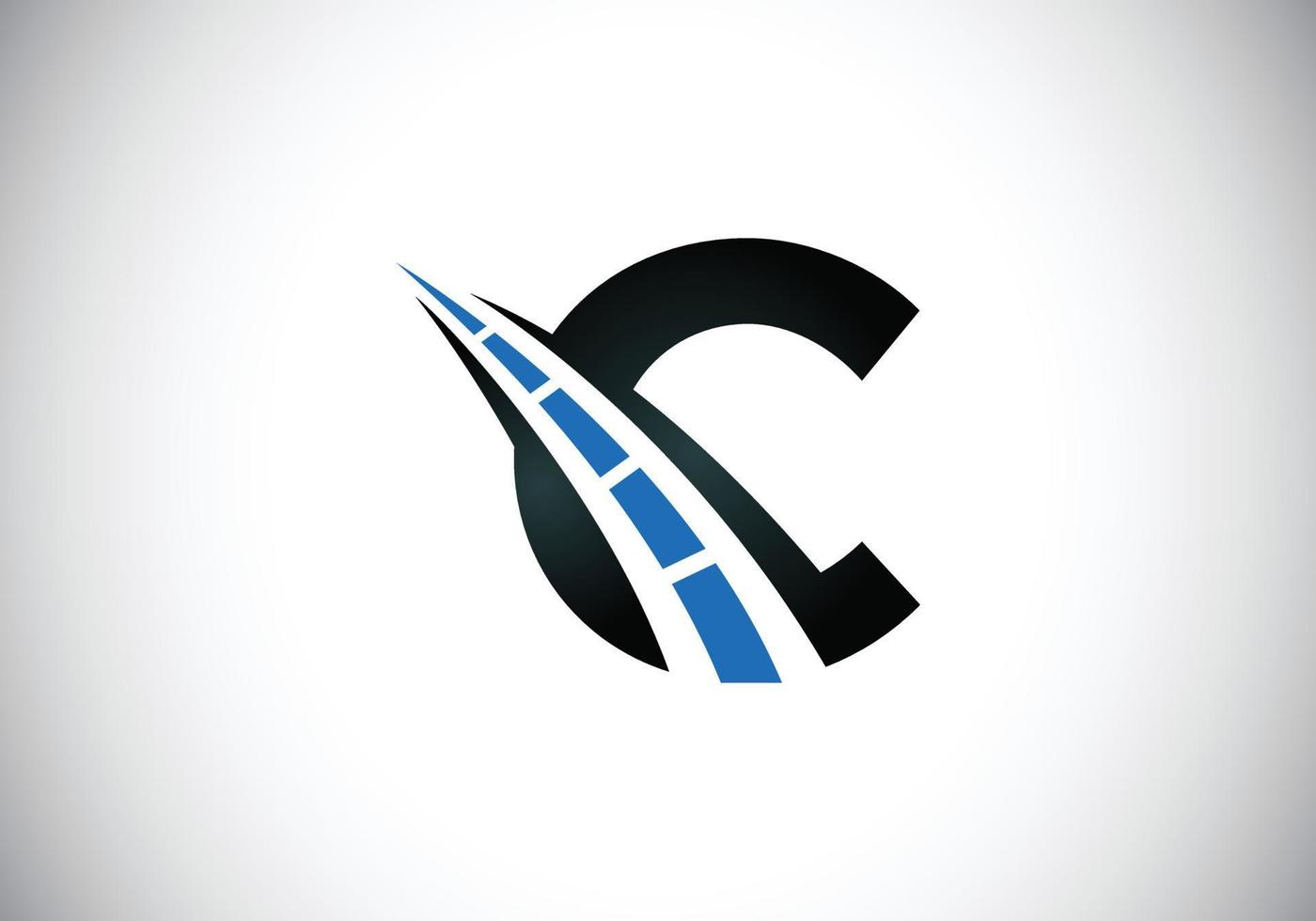 Letter C with road logo sing. The creative design concept for highway maintenance and construction. Transportation and traffic theme. vector