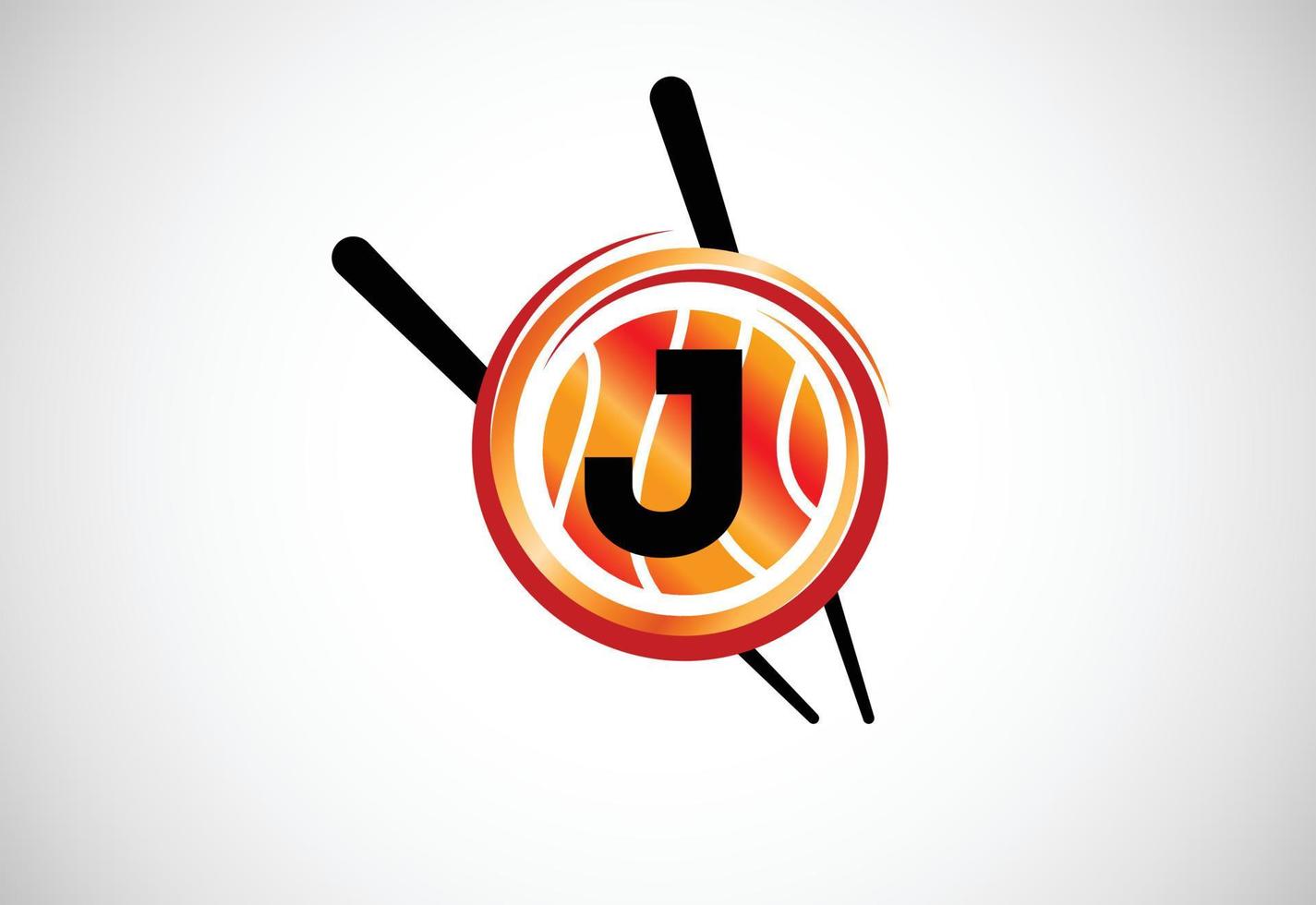 alfabeto inicial del monograma j en el círculo con palillos. emblema de la barra de sushi asiático. logotipo para sushi vector