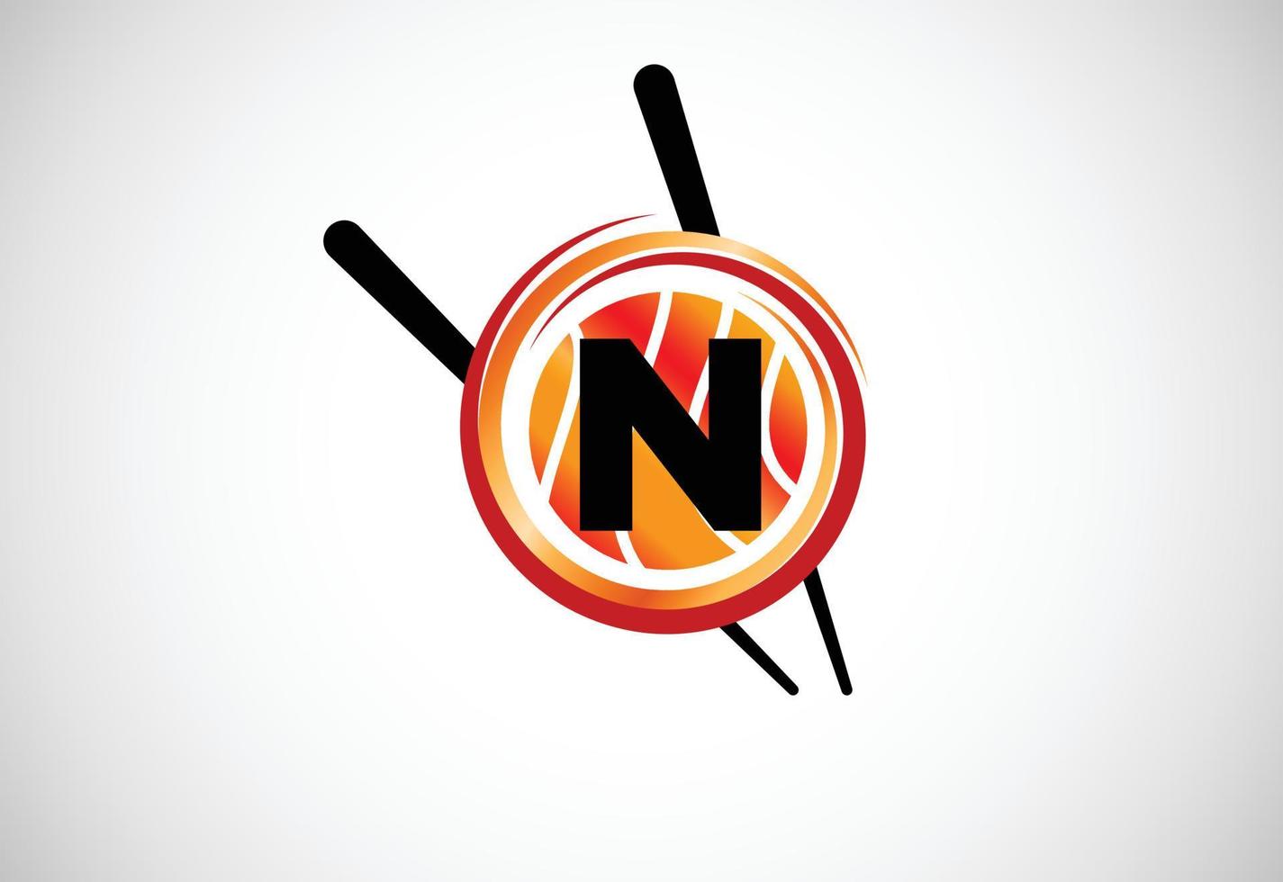 Initial N monogram alphabet in the circle with Chopstick. Asian sushi bar emblem. Logo for sushi vector