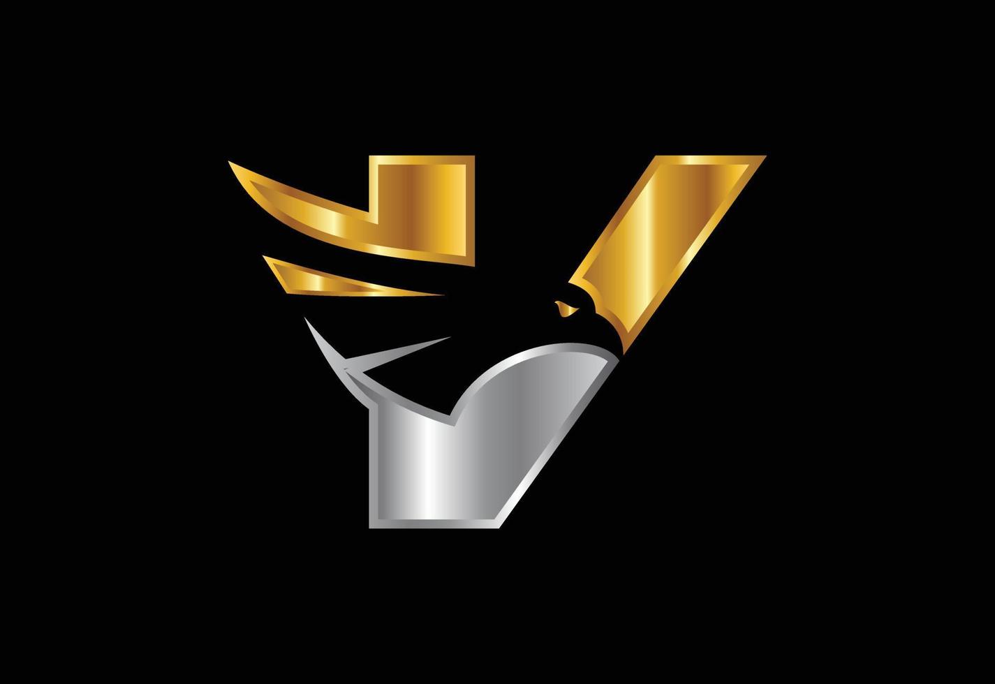 Initial V monogram letter with Eagle head negative space symbol. Creative Eagle head vector design