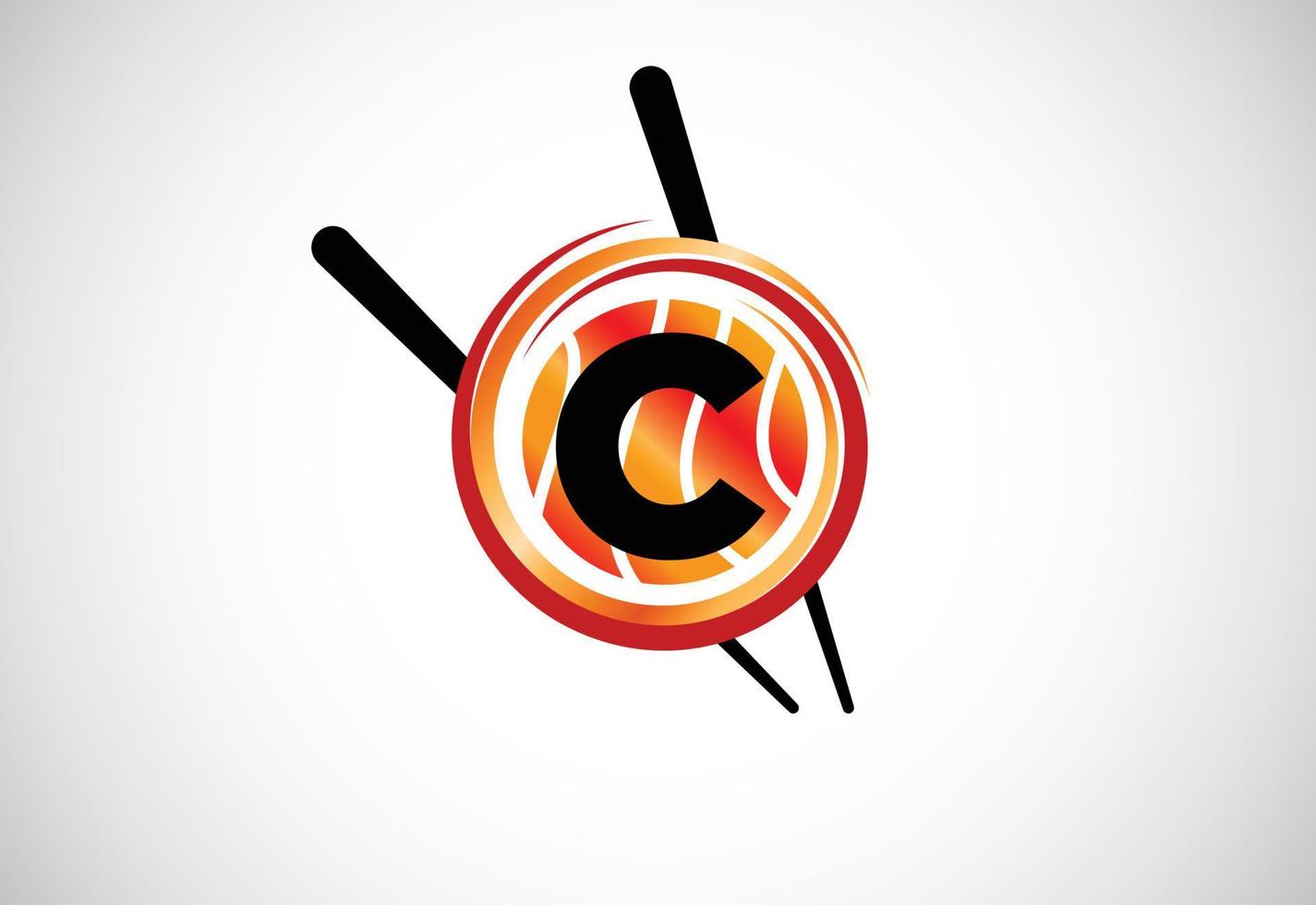Initial C monogram alphabet in the circle with Chopstick. Asian sushi bar emblem. Logo for sushi vector