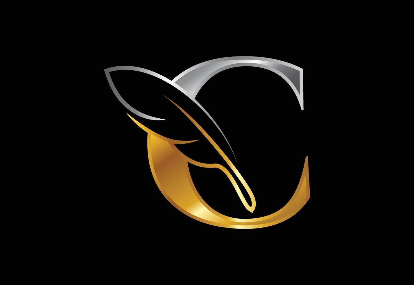 alfabeto c inicial con una pluma. símbolo de signo de icono de bufete de abogados. logotipo para un escritor o editores vector
